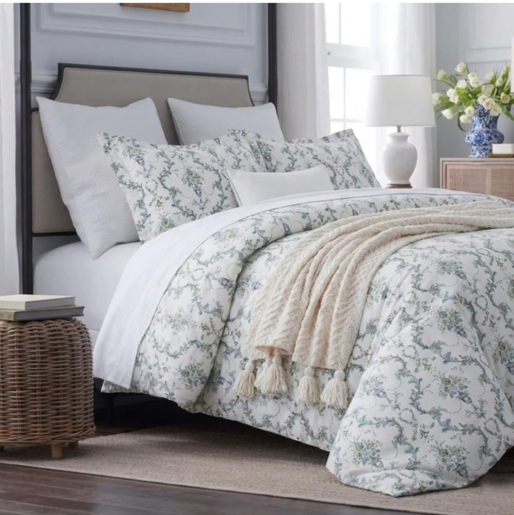 DAUAOTO California King 104"X96" Duvet Cover Set, 100% Cotton Botanical Vines